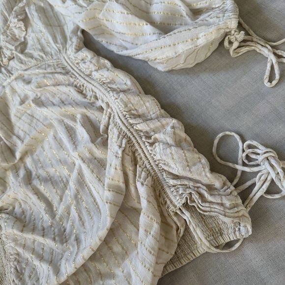 Jens Pirate Booty Vambelle Mini Dress Cream Gold Stripe S Boho Beach Ballon - Picture 8 of 16